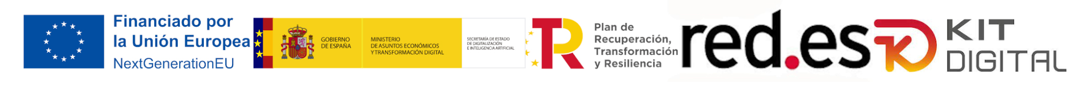 Logos de financiado por la union europea, gobierno de españa, plan de recuperacion transformacion y resilencia, red.es y kit digital